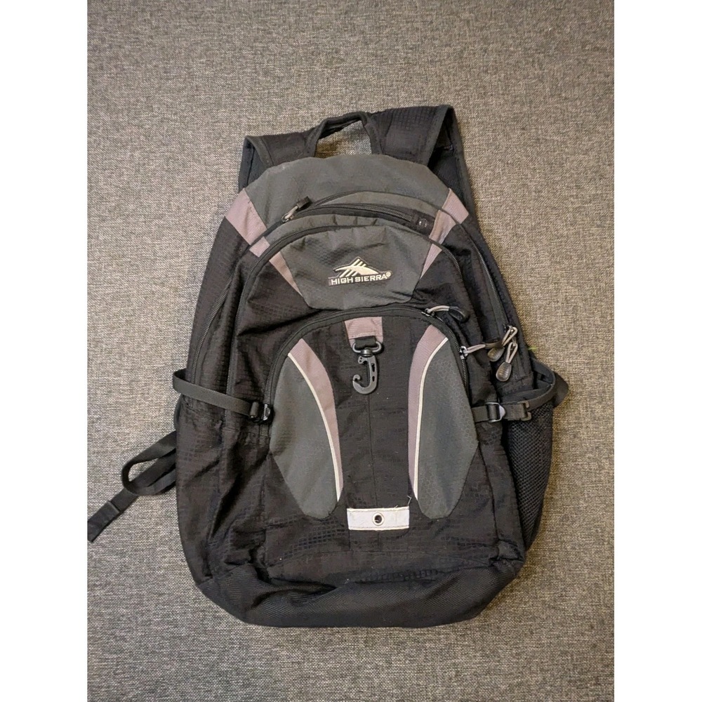 High Sierra Backpack Black Gray Suspension Strap System School Book Bag Hiking